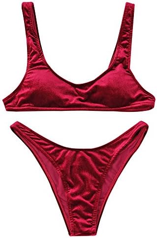 YTJH Vintage 1950s Woman Velvet Bikini with 2018 Swimsuit Push up Padded Summer Swinwear in Sea Fashion Underwear Blue Red