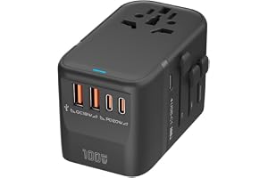 100W GaN Universal Travel Adapter International Power Adapter, 5 USB (3 USB C) Charging Ports European Travel Plug Worldwide
