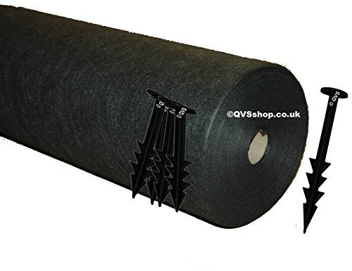 QVS Shop 2 m x 25 m Control de malezas Tela Paisaje 50 gsm Funda para Suelo de jardín + 50 Pinzas de Anclaje de plástico