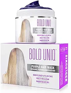Bold Uniq Purple Hair Mask For Blonde, Platinum & Silver Hair - Banish Yellow Hues: Blue Masque to Reduce Brassiness & Condition Dry Damaged Hair - Sulfate Free Toner - 7.27 Fl. Oz / 215 ml