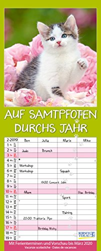 Auf Samtpfoten durch's Jahr 239019 2019: Familienplaner mit 4 breiten Spalten. Hochwertiger Familienkalender mit Ferienterminen und Vorschau bis März 2020. 19 x 47 cm.