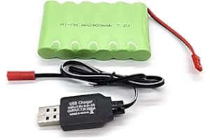 YUNIQUE GREEN-CLEAN-POWER - Batteria Ricaricabile 7.2V 2400mAh Ni-MH AA per Veicoli RC | Compatibile con WLtoys K989, DJI Tello | Alta Capacità, Lunga Durata | Cavo USB Incluso, Verde