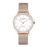 CUENA Herren Damen Simulation Metall Mesh Uhren Klassisch Geschäft Freizeit Quarz Armbanduhr Armband Groveerble