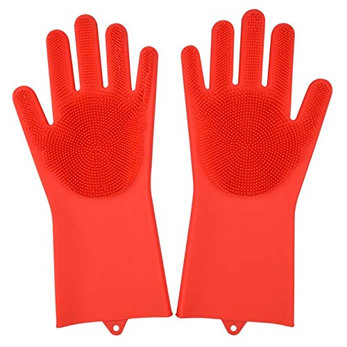 Preisvergleich Produktbild JLKPBX GummihandschuheKüche Silikonreinigungshandschuhe Magic Silikon-Scheibe Waschhandschuhe Haushalt Silikon-waschmaschinen 11.5x32.5cm rot