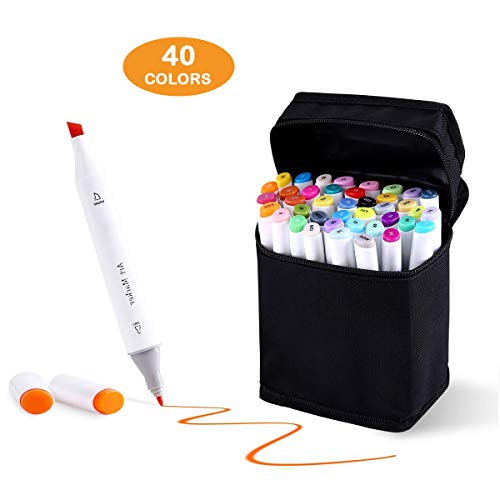 Chucalyn Punte Doppie pennarelli permanenti Twin Markers 40 Colori pennarelli per artisti Adulti per Il Disegno Disegni da colorare Evidenziazione e sottolineatura