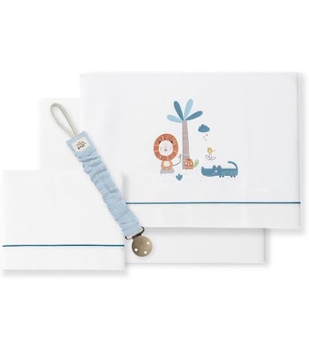 Set Lenzuola Per Lettino 60x120 Cm In Mussola Cotone 100% – 3 Pezzi Con Portaciuccio, Giraffa In Bicicletta Bianco E Petrolio