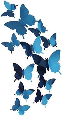 Indexp 12pcs DIY 3D Mirror Butterfly Artistic Decals Personalised Colorful Home Decorations Wall Stickers with Glue (Blue)