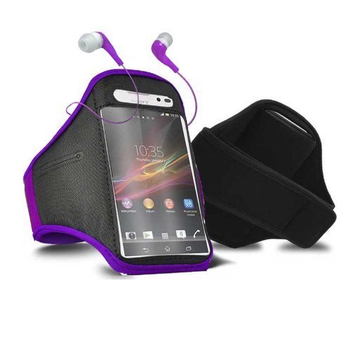 Preisvergleich Produktbild Tech Protect Sony Xperia Z1 Compact Sports Gym Jogging Adjustable Armband Purple Protective Case Cover & 3.5mm Hands Free In Ear Headphones by Tech Protect