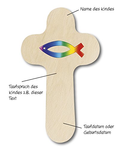 888032 Holzkreuz Fisch mit persönlichem Spruch, Namen und Datum