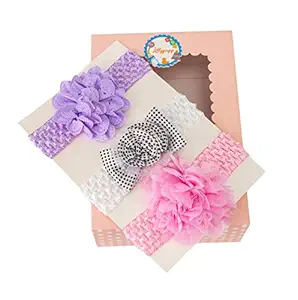 Lillypupp Pack Of 3 Headband/ Hairband Set Combo with Gift Box Packaging For New Born Baby Girl in Pastel Colors (0-5 Years) (Set 2)