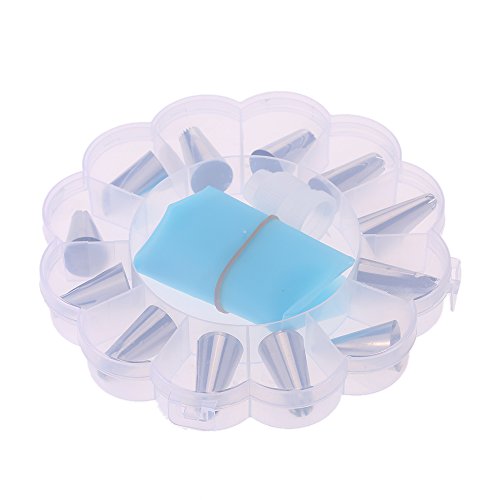 Decdeal Spritztüllen Set Ink. 14 Stücke Garniertülle und 1 Spritzbeutel für Pralinen, Kuchen, Plätzchen, Keksen und Torten Deko