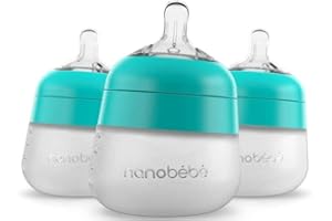 NANOBÉBÉ Nanobebe Flexy - Biberon in silicone, anti-colica, sensazione naturale, tettarella non pieghevole, base stabile senza punta, facile da pulire, confezione da 3, verde acqua, 150 ml