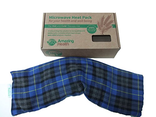 Amazing Health - Bolsa de trigo para microondas (sin perfumar, funda de algodón), diseño a cuadros color azul