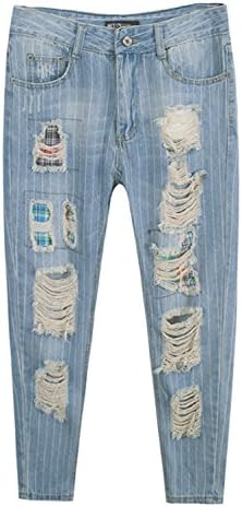 Womens Boyfriend Ripped Jeans Stripe Light Blue, Plus Size 14 to 24 (24)