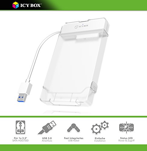 Icy Box IB-AC703-U3 USB 3.0 zu SATA Adapter für 2,5″ (6,35 cm) HDD/SSD mit Schutzbox für Adapter & Laufwerk, SATA III, UASP - 2