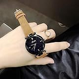 Trend Student Casual Freizeit Persönlichkeit Atmosphäre Sternenhimmel Fell Leder Damenuhr, Gelb Gürtel