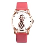 Suitray Damen Uhren,Ananas Gedruckt Frauen Armbanduhr Analoge Quarzuhr Freizeit Uhr Geschenk,Runde Zifferblattgehäuse Lederband Uhren