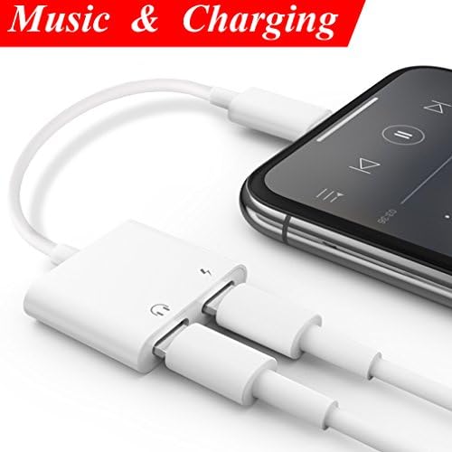 Lighting charger and headphone jack Adapter for iPhone X/8/8Plus iPhone 7/7 Plus.2 in 1 Lightning Cable Audio Earphone Adaptor Charging Converter iPhone Accessories Connection Lightning Splitter Convertor Support Music Control, Charger and Phone Call data Sycn Compatible with iOS 10.3/11 System