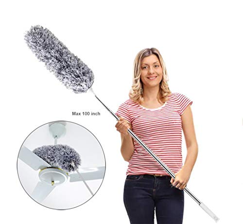 Feather Duster,Extendable Duster Microfiber Long Extension Pole Scratch Resistant Cover, Washable, Cleaning High Ceiling Fans, Blinds, Cobweb