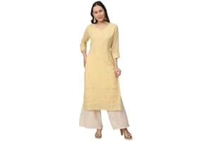 Sambhav Quilt Hub Damen Georgette Anarkali Lucknowi Chikankari Ethno Wear Kurta Straight Kurti Kurta Tunika Kleid