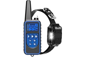 SEVENSTARS Collar Adiestramiento para Perros. Collar Antiladridos Resistentes al Agua IP67. Mando a Distancia con Alcance de 1000 Metros y Pantalla LCD. Modo Pitido, Vibración, Luz y Modo E.