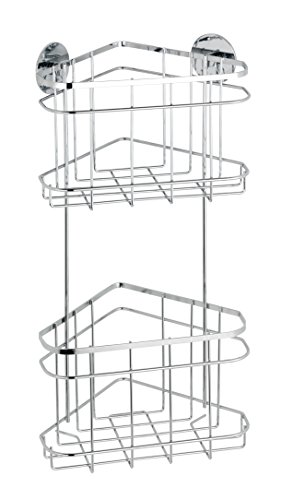 Wenko 21786100 Turbo-Loc Eckregal 2 Etagen, Befestigen ohne bohren, Edelstahl rostfrei, 22,5 x 47,5 x 15,5 cm, glänzend