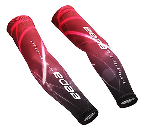 Bwiv Unisex Manguitos para Deportes Dispositivo de Ciclismo Anti UV protección Solar UPF 50+ Estampado en círculos Manguitos para Correr Voleibol excursión 1 par Rojo S