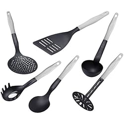 Lantelme 3960 Lantelme KH-6tlg-schwarz-weiß Lot de 6 ustensiles de cuisine en plastique, résistent à la chaleur jusqu'à 260 °C, noirs/blancs