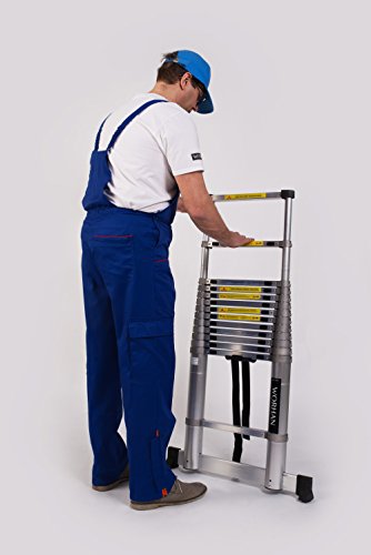 WORHAN® 4.4M TELESKOPLEITER MIT ALUMINIUMRINGEN ALULEITER ANLEGELEITER ALU TELESKOP LEITER MULTIFUNKTIONS LEITER MIT STABILISIERUNG 1AK4.4 (..4.4m) - 7