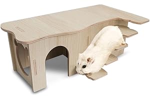 Eyksta Casa de Hámster de Madera, 2 Habitaciones con Escaleras, Casa para Roedores, 27 * 15 * 10 cm