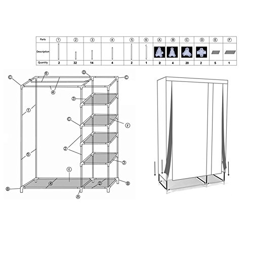 Labellevie Kleiderschrank Stoffschrank Kleidung Faltbare Leinwand 110cm x 46cm x 175cm - 6