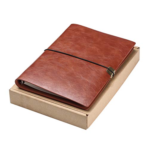 Diario de Escritura de Cuero A5 Viajeros Recargables Cuaderno Cuaderno Diario Cuaderno de Bocetos Vintage Navidad Regalos de San Valentín Cumpleaños de Bodas Regalos de Jubilación (Marrón)