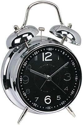 Hemara 4"Classic Alarm Clock Bedside Quartz Analog Twin Bell Alarm Clock With Loud Alarm and Nightlight (Black)