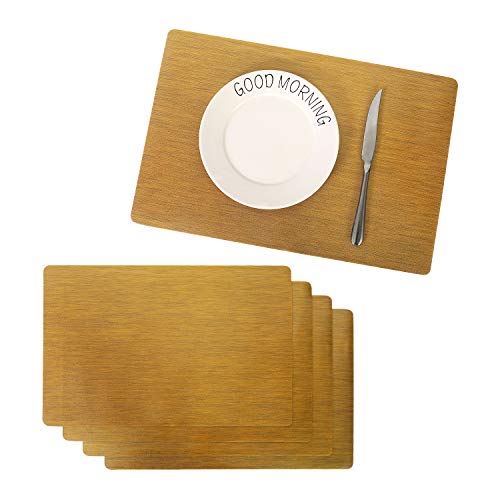 Raniaco Tovagliette Americane Lavabili, Tovagliette Colazione Plastica Non-scivolose Resistenti al Calore, Set da 4 Tovagliette per Tavolo da Cucina(Oro Chiaro)