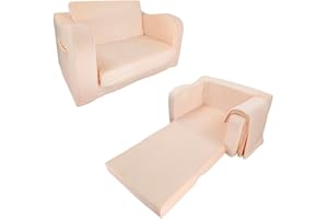 WONDER SPACE Divano in Schiuma con Coperta per Bambini, Divano Convertibile 2-In-1 per Bambini Pre-assemblato, Poltrona a Sdraio Ripiegabile da Interno & Letto Apribile per Ragazzi Ragazze (Champagne)