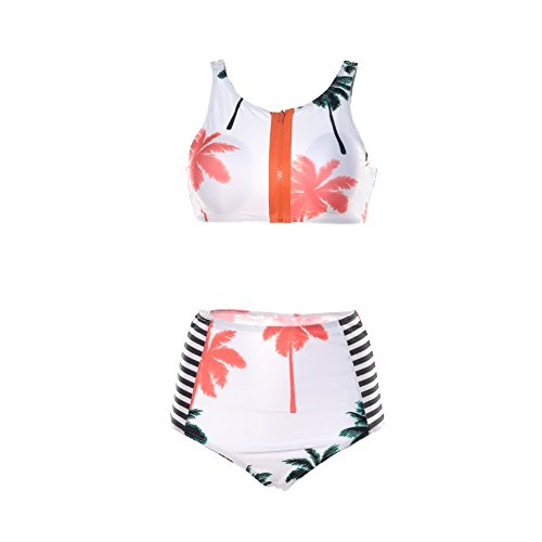Blooming Jelly Damen Kokosnuss-Baum-Druck mit hoher Taille Bikini-gesetzter Badeanzug - 2