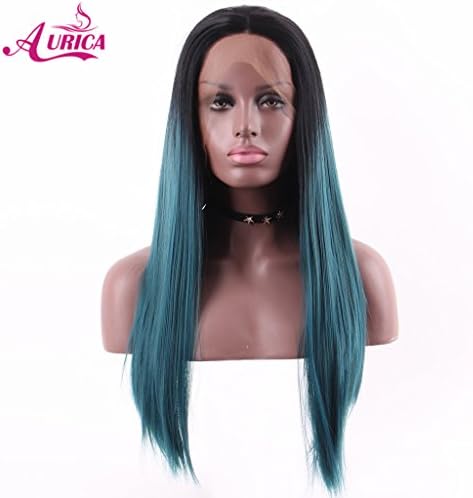 Arimika Straight Ombre Teal Green Heat Safe Synthetic Hair Lace Front Wig For Women(20inch)