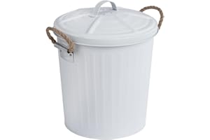 WENKO Kosmetikeimer Gara, Bad-Eimer 6 L, matt lackierter Stahl mit geflochtenen Griffen; 24 x 28,5 x 23 cm, Retro Design in Weiß