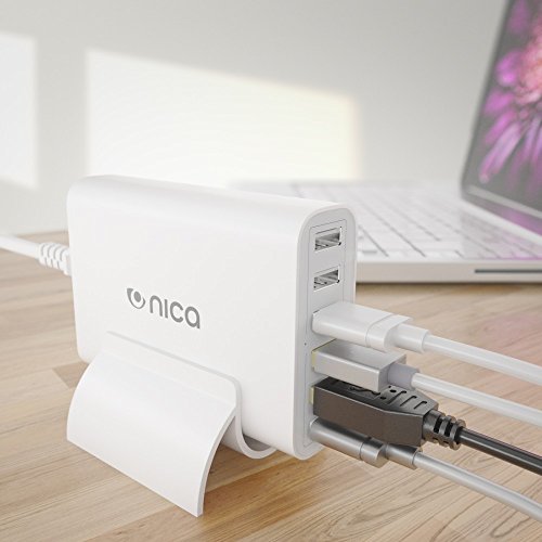 nica 6 Port USB Ladegerät Charger Quick Charge 2.0 Charging Station | Multi-Port mehrfach 6-Port Ladeadapter Reiseadapter Mehrfachstecker mit Ladekabel für iPhone Android iPad PSP MP3 Smartphone z.B. Apple Samsung Sony für HUAWEI – Weiß - 2