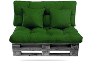 Cisne 2013, S.L. Pack de Cojines Palet (Asiento + Respaldo + 2 Cojines Decorativos) para europalets. Conjunto de Cojín para Palets. Ideal para terrazas, Jardines y Salones, Relleno de Calidad (Verde)