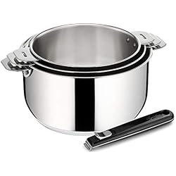 Lagostina SALVASPAZIO Set 3 Casseroles LAGOPLAN 16/18/20 cm + poignée Noire, INOX 18/10, 20