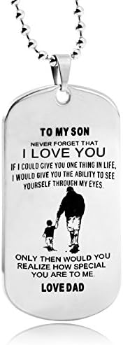LITTONE® Dad Mum To Son Mens Jewelry Dogtag Pendant Necklace Military Stainless Steel Dog tag Love Gifts (Dad to Son C)