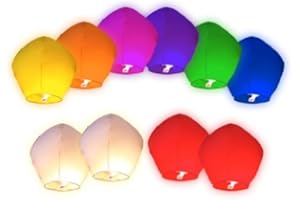 Partylandia Shop- Lotto 10 Colorate Lanterne Cinesi Volanti Sky, Assortiti, 10LANT_Color_FR