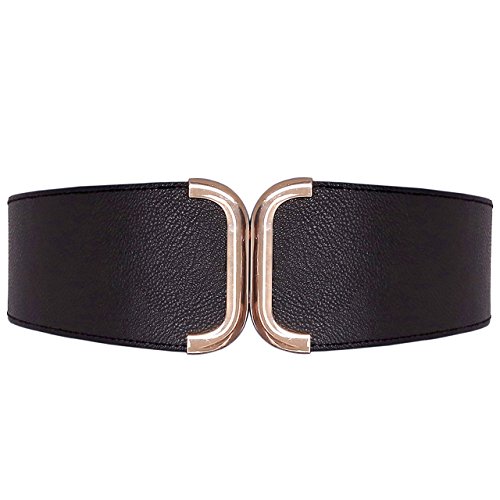 CHIC DIARY Ceinture Large Femme Fille Vintage Élastique Crochet Alliage Agrafe de Courroie Fastening Waistband Accessoire pour Robe(Noir)