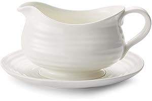 Portmeirion Home & Gifts Gravy Boat & Stand, Porcelain, White, 22.5 x 18 x 10 cm