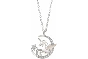 HANGYI collana unicorno bambina,con Ciondolo Luna Stella Cristallo Lucido Amicizia Regalo per Bambini Ragazze bambina Teenager Donne con Confezione Regalo di Unicorn Gioielli per Natale