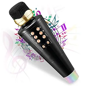 Pick Ur Needs 2 in1 Karaoke Microphone & Bluetooth Speaker with LED Light Wireless Connection Player with Recording + USB+FM (Black)