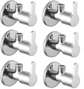 Redcroc Flora Angle Valve/Stop Cock Brass Disc Stop Cock for Bathroom Taps, Geyser and Wash Basin Connection with Mirror Polished Wall Flange (Chrome Finish, 6-Pieces)