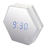 Skitic LED Digital Wecker USB Aufladbar Spiegel Wecker LED Nachtlicht Touch Dimmbar Schminkspiegel Reisewecker Datum Temperatur Anzeigen Snooze Funktion Digitalwecker (Silber)