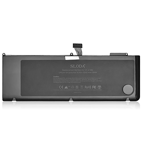 SLODA Laptop Notebook Ersatz Akku für Apple Macbook Pro 15" A1382 Laptop Unibody A1286 (Nur für Core i7 Anfang 2011 Ende 2011 Mid 2012) MacbookPro 8,2 MacbookPro 9,1 Ersatz Batterie [Li-Polymer 10.95V 6000mAh]
